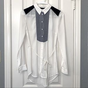 Maeve : Sheer long sleeve button down : chambray bib : size 0